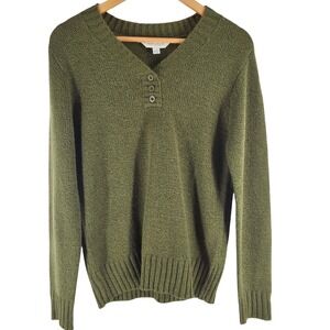 Great Northwest Womens Olive Green Henley Sweater Small‎ Textured Knit Pullover